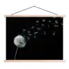 Paardenbloem - Zwart - Natuur textielposter latten blank klein -3d