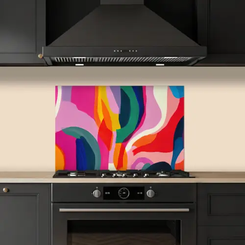 Vormen - Golvend - Abstract - Felroze keuken achterwand spatscherm klein -sfeer1