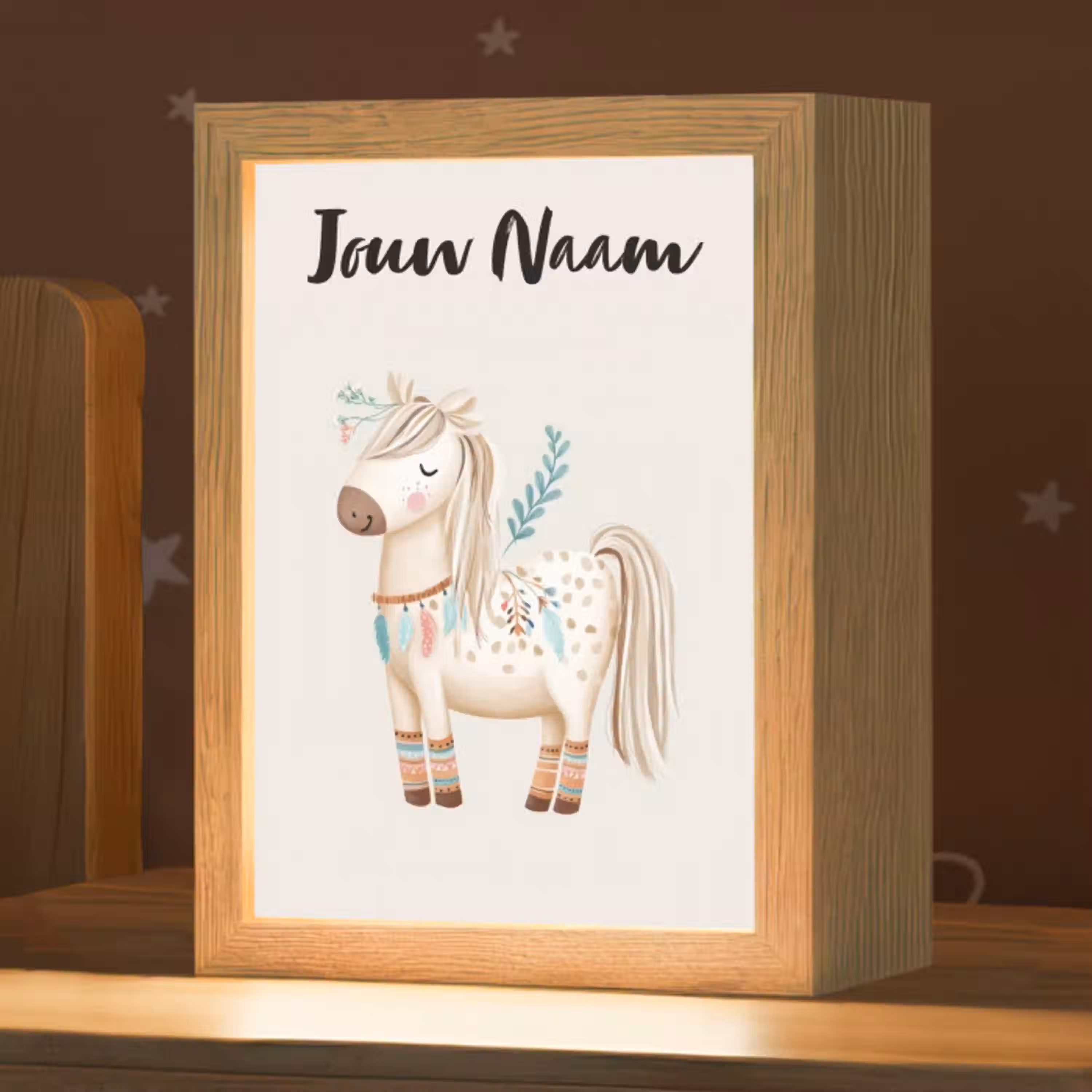 Pony - Lichtbruin - Vlekken - Veren Light Box met kabel (Kinderlampje) klein -zzz_3d_website