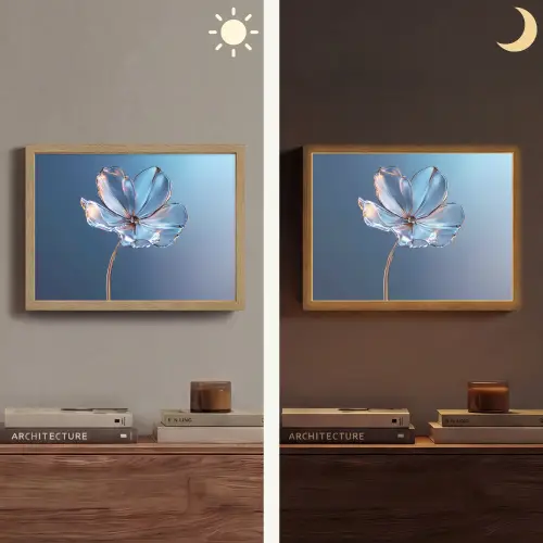 Blauw - Bloem - Glazen - Sierlijk Light Box met batterij (Wandlamp) middel -sfeer3