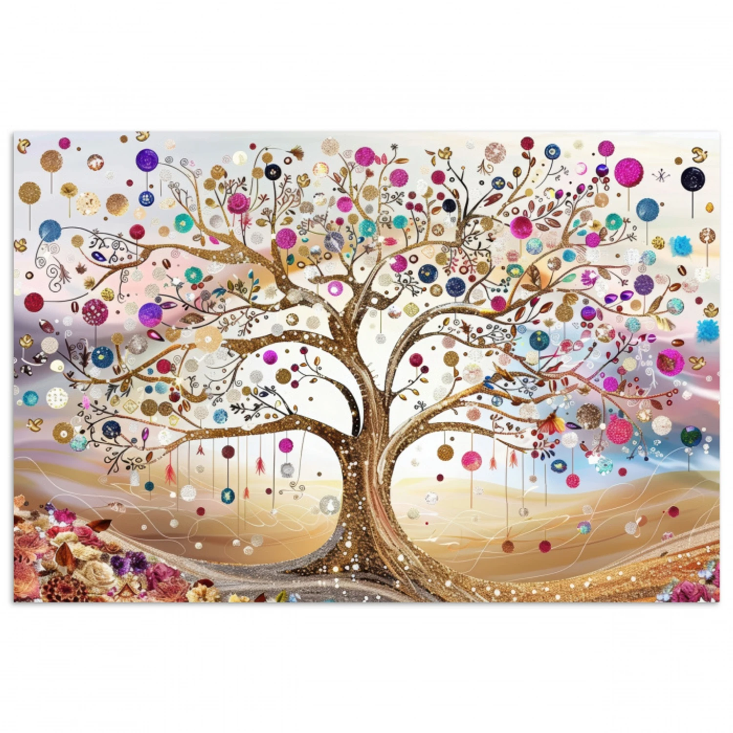 Levensboom - Goud - Kleurrijk - Abstract - Aesthetic poster papier klein -3d