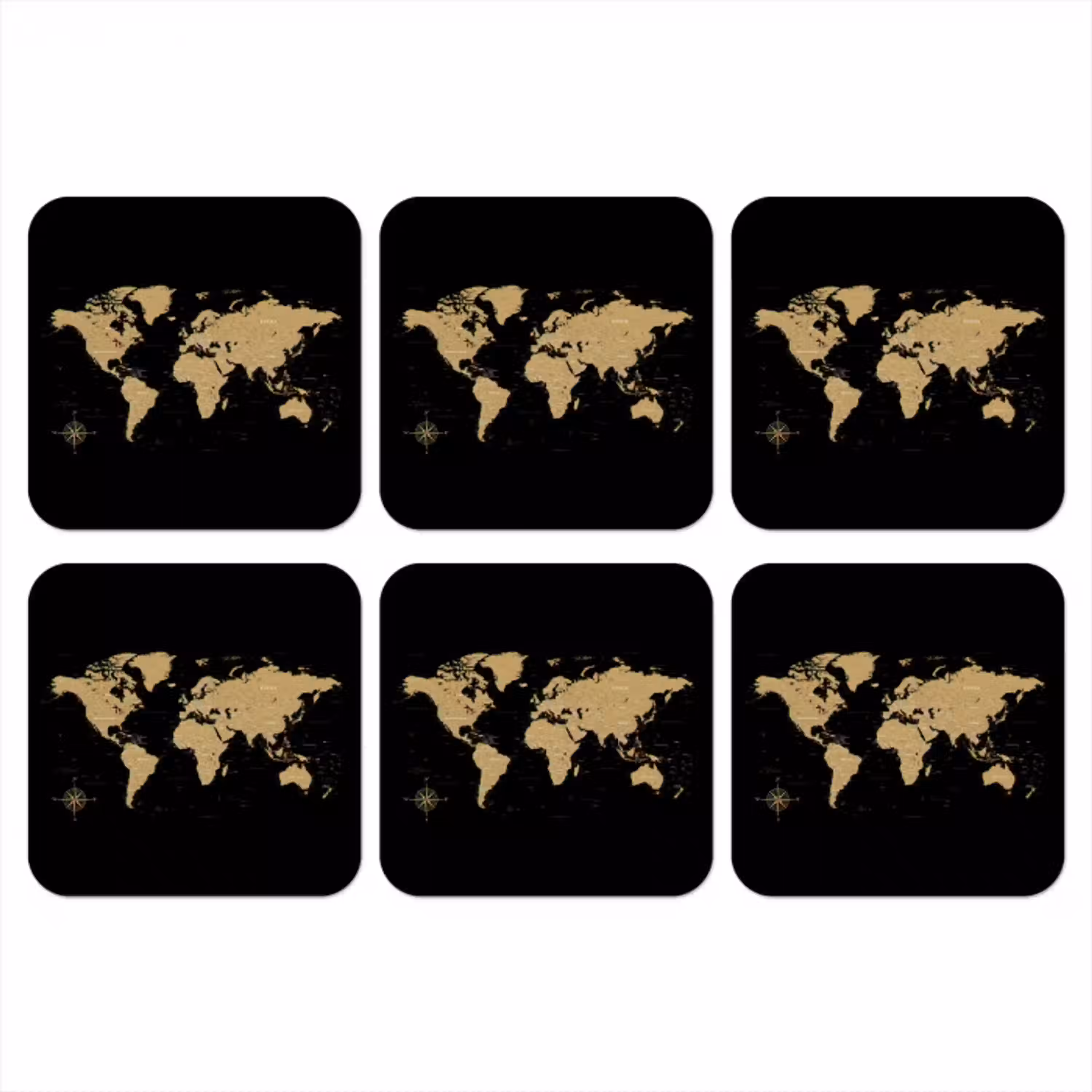 Wereldkaart - Beige - Zwart onderzetter kurk middel -3d