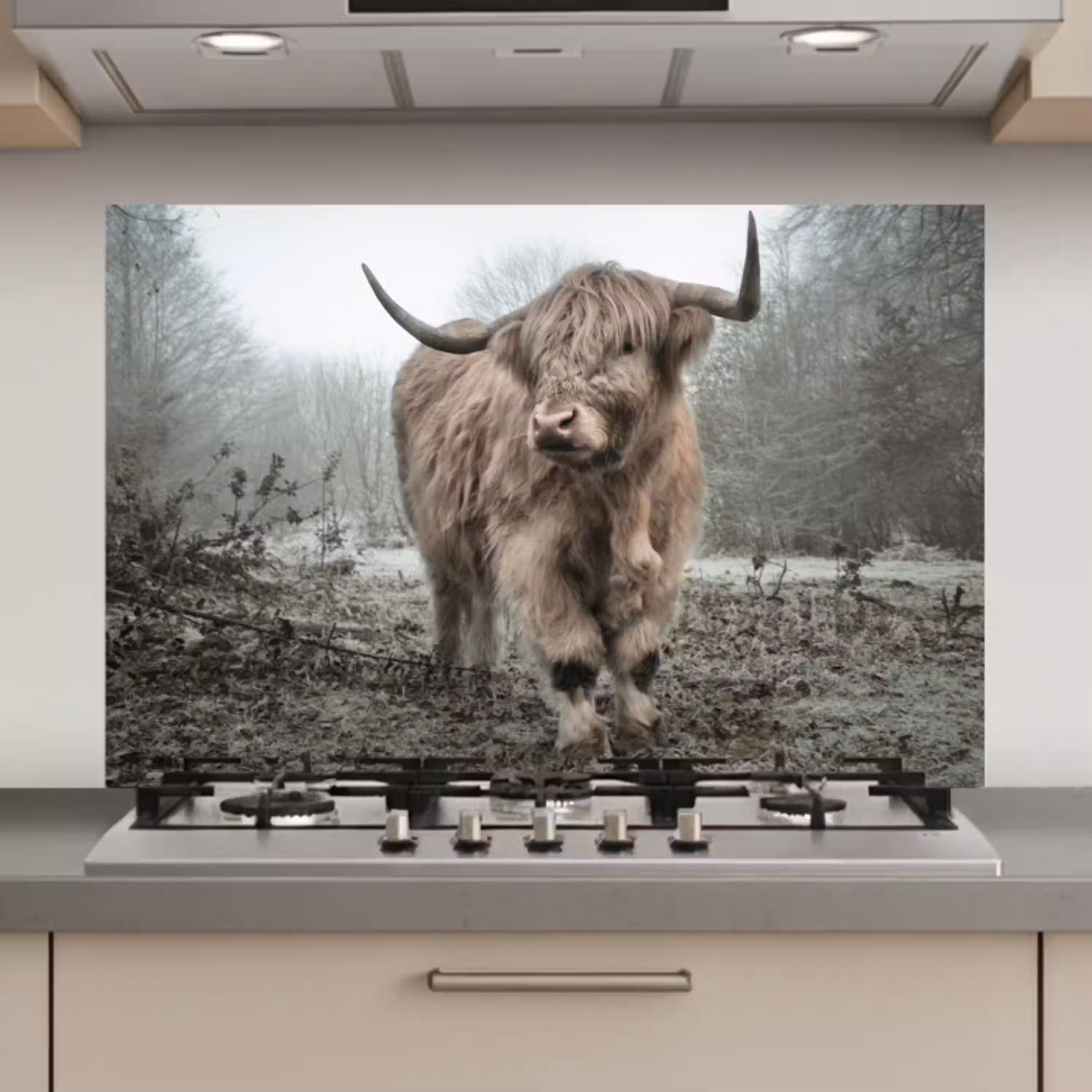 Schotse Hooglander - Bos - Mist - Koe - Dieren - Natuur keuken achterwand spatscherm klein -3d_website