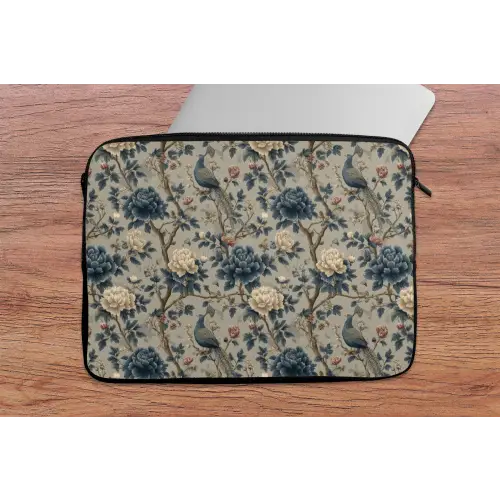 Pauw - Bloemen - Blauw laptophoes neopreen klein 279 -tafel