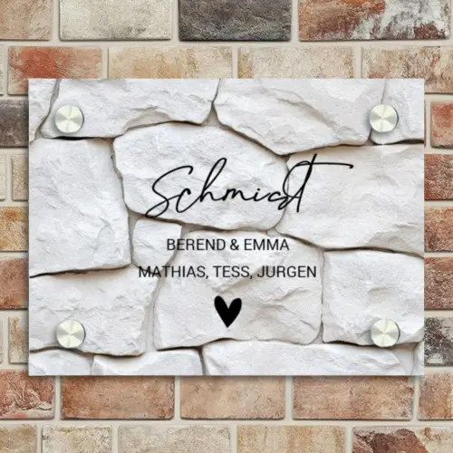 Witte natuurstenen - Sierlijk Naambord Rechthoek middel -sfeer3