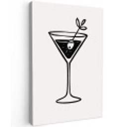 Cocktail - Glas - Olijf - Minimalistisch Tuinposter op houten frame 2 cm dik middel -3d