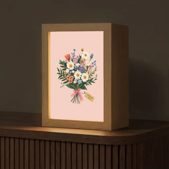 Margrieten - Boeket - Strikje - Roze Light Box met kabel (Tafellamp) klein -z3d_website