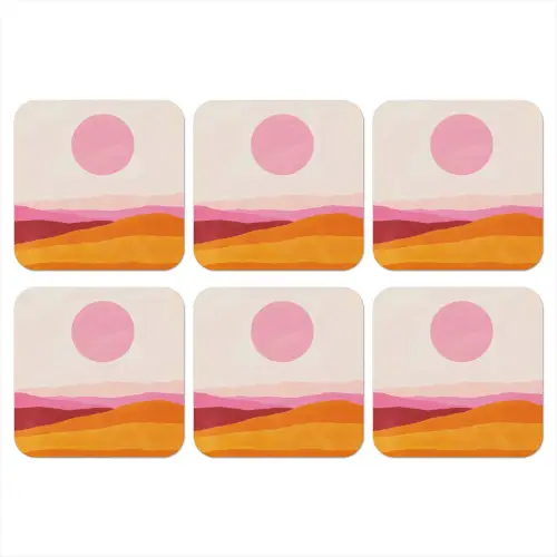 Heuvels - Oranje - Zon - Abstract onderzetter kurk middel -3d
