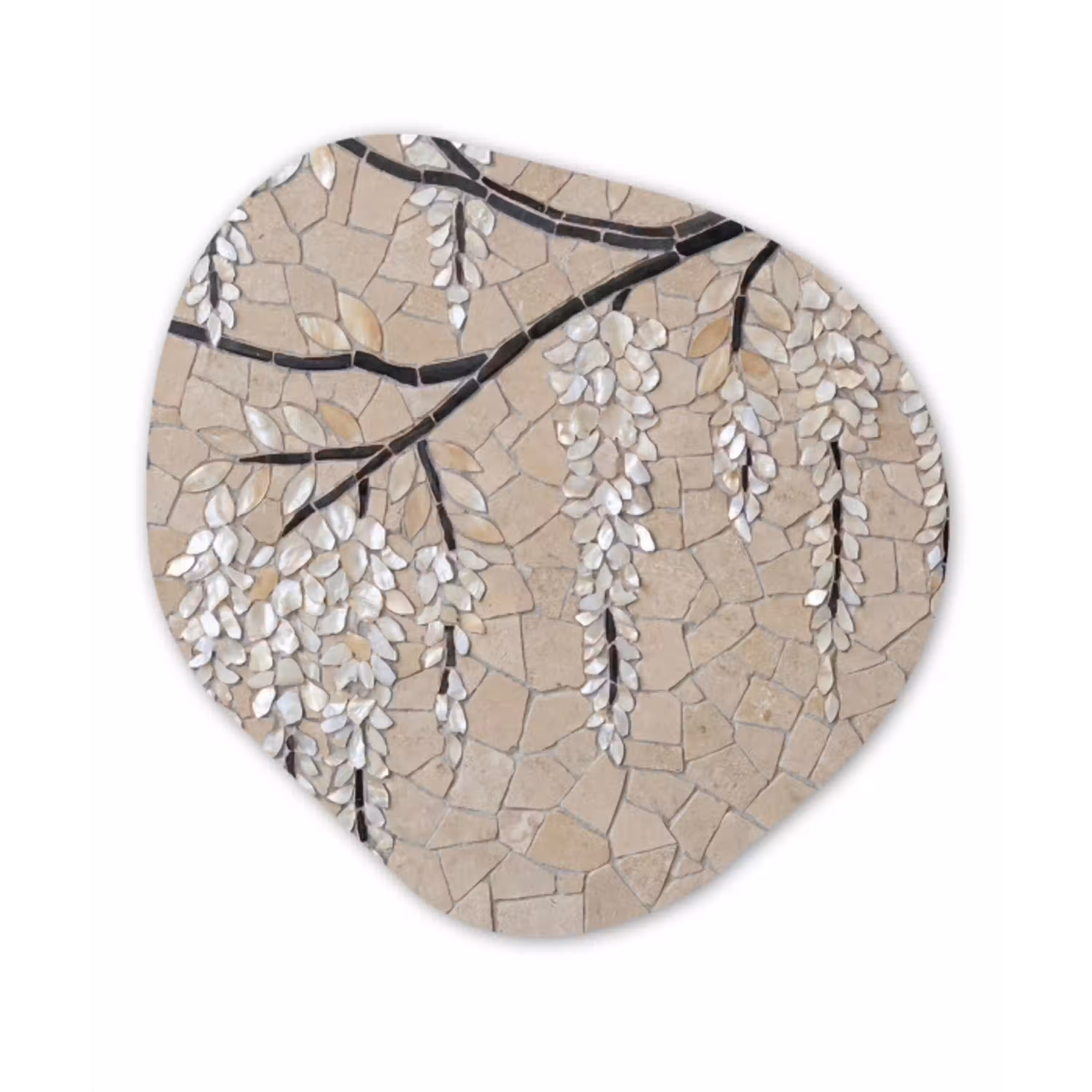 Boom - Bloemen - Mozaïek - Kunst - Wit Wandcirkel Organisch Forex 3mm klein -3d