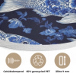 Vissen - Bloemen - Blauw Akoestische PET Vilt - Rond klein 838 -closeup_NL