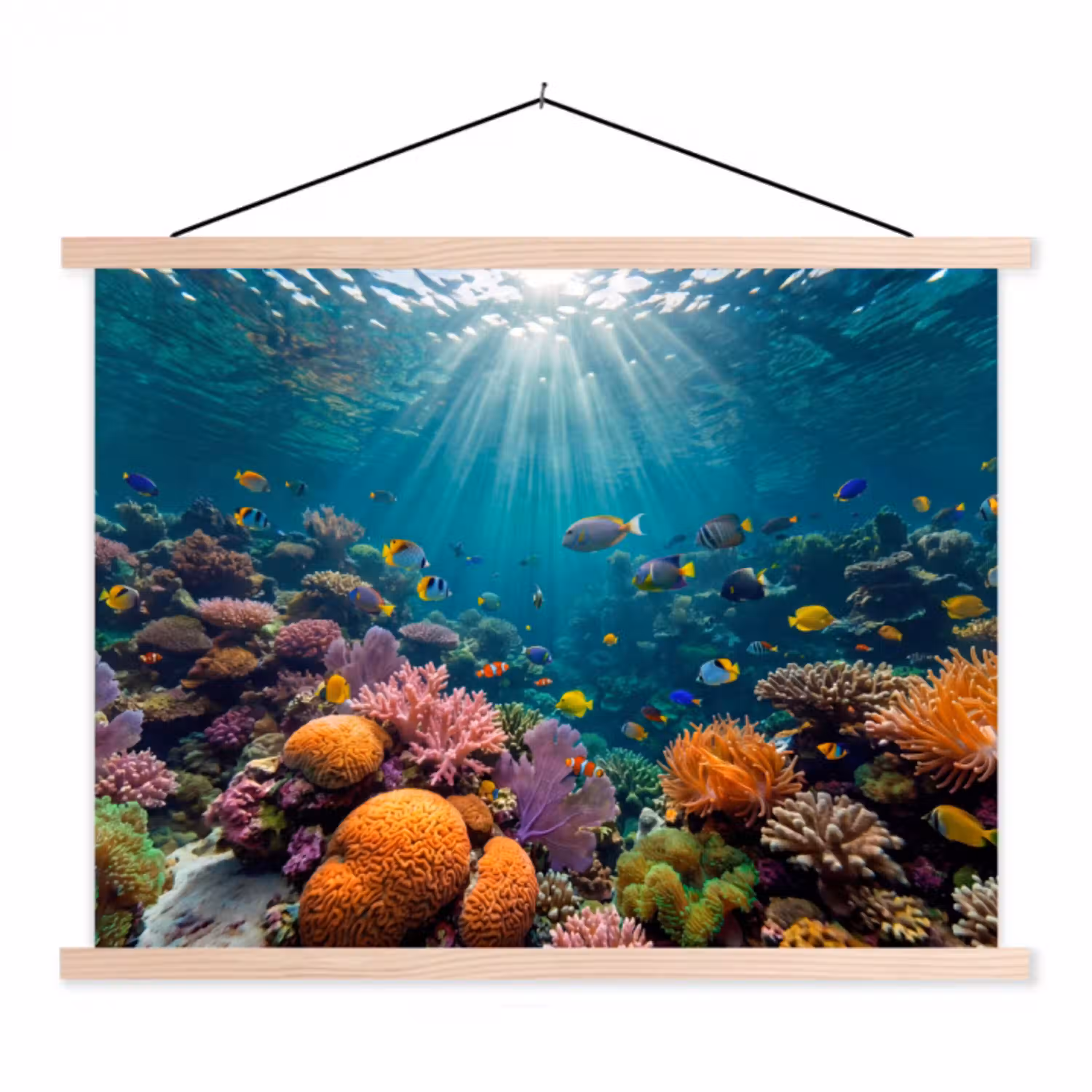 Vis - Koraal - Oceaan - Natuur - Kleurrijk textielposter latten blank klein -3d
