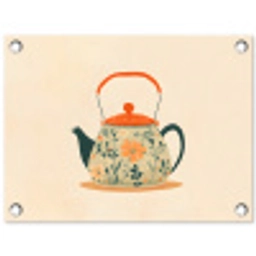 Oranje - Theepot - Bloemen - Bladeren tuinposter los doek klein -3d