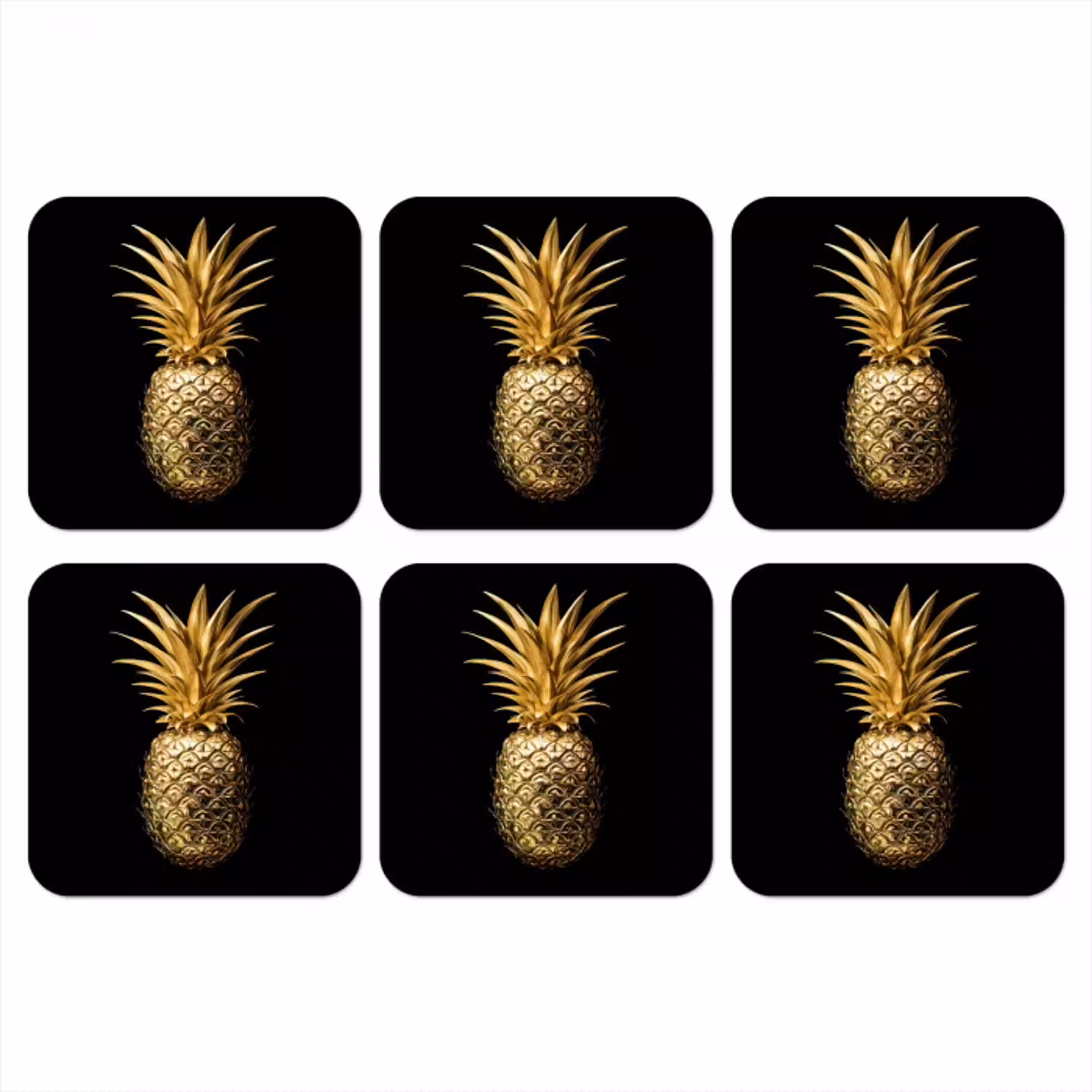 Ananas - Zwart - Goud - Luxe onderzetter kurk middel -3d