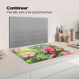 Papagaai - Hibiscusbloemen - Kleurrijk Inductie beschermer vinyl 3mm klein -wsfeer7_website