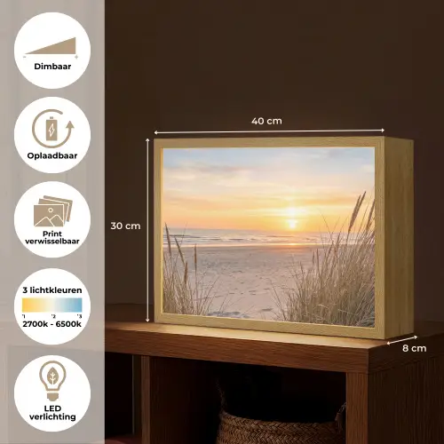 Zonsondergang - Duinen - Zee Light Box met batterij (Wandlamp) middel -USP_websiteoverzichtNL