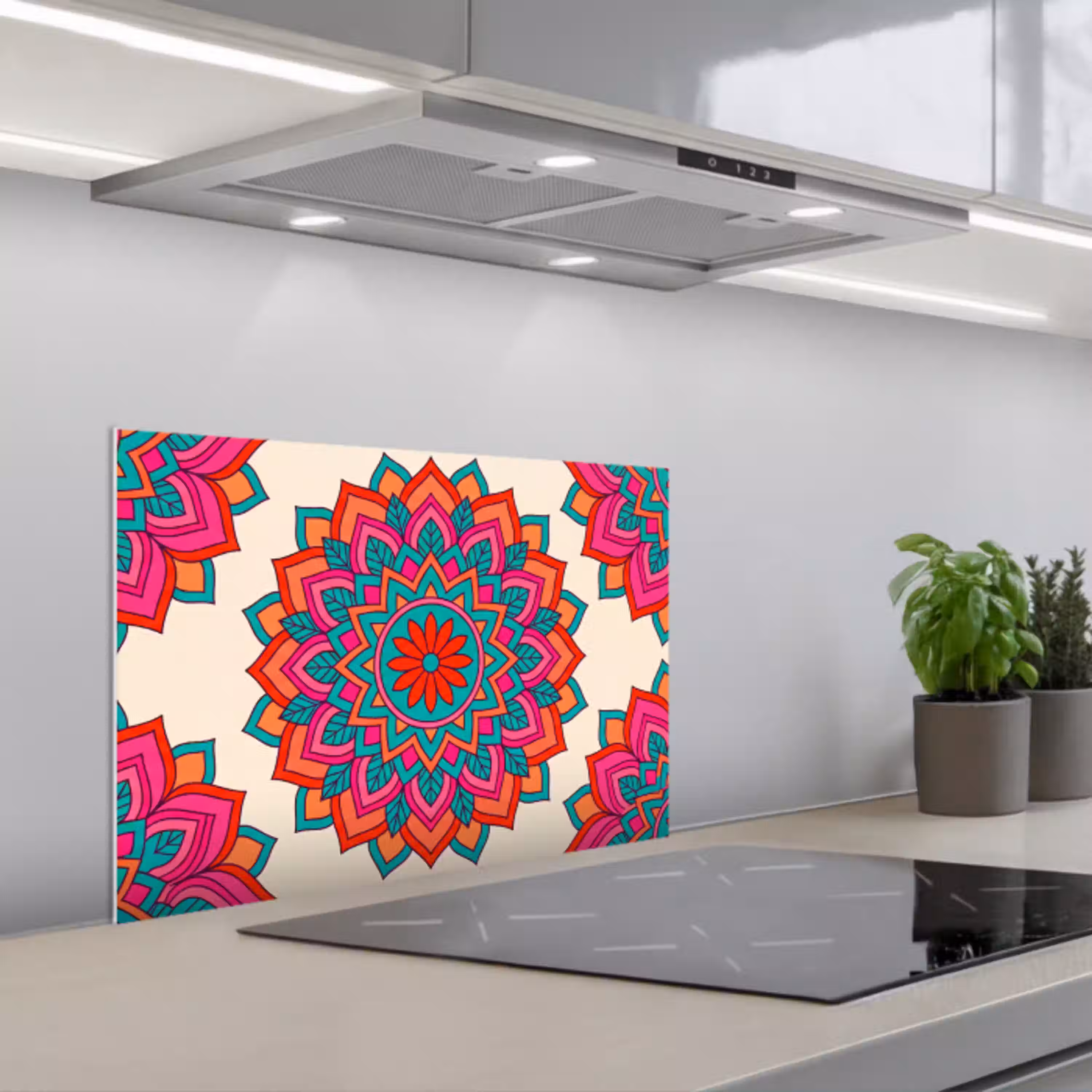 Mandala - Patroon - Abstract - Kleurrijk - Modern keuken achterwand spatscherm klein -3d_schuin