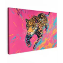 Luipaard - Roze - Oranje - Blauw - Verf Tuinposter op houten frame 2 cm dik klein -3d