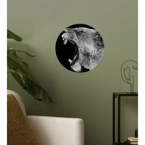 Dieren - Leeuw - Zwart - Wit - Portret Wandcirkel behangsticker klein -sfeer2