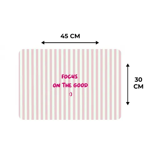 Focus on the good - Strepen - Roze - Smiley Placemat vinyl groot -specs