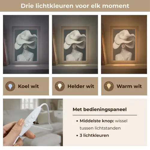 Modern - Vrouw - Hoed Light Box met kabel (Tafellamp) klein -USP_lichtkleurNL