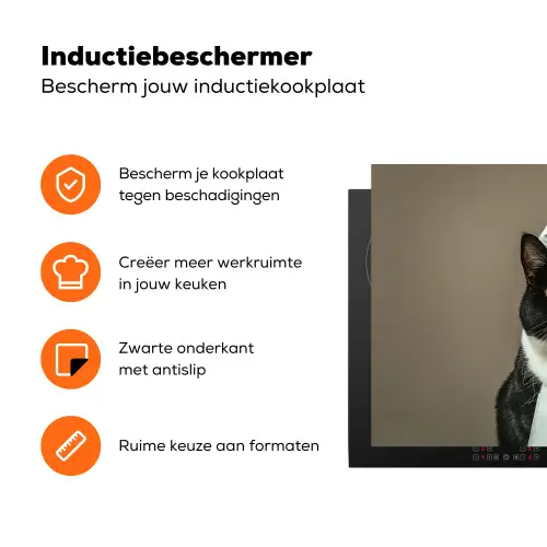 Kat - Kokskleding - Zwart - Wit Inductie beschermer vinyl 3mm klein -zzzzzzz-td-ups