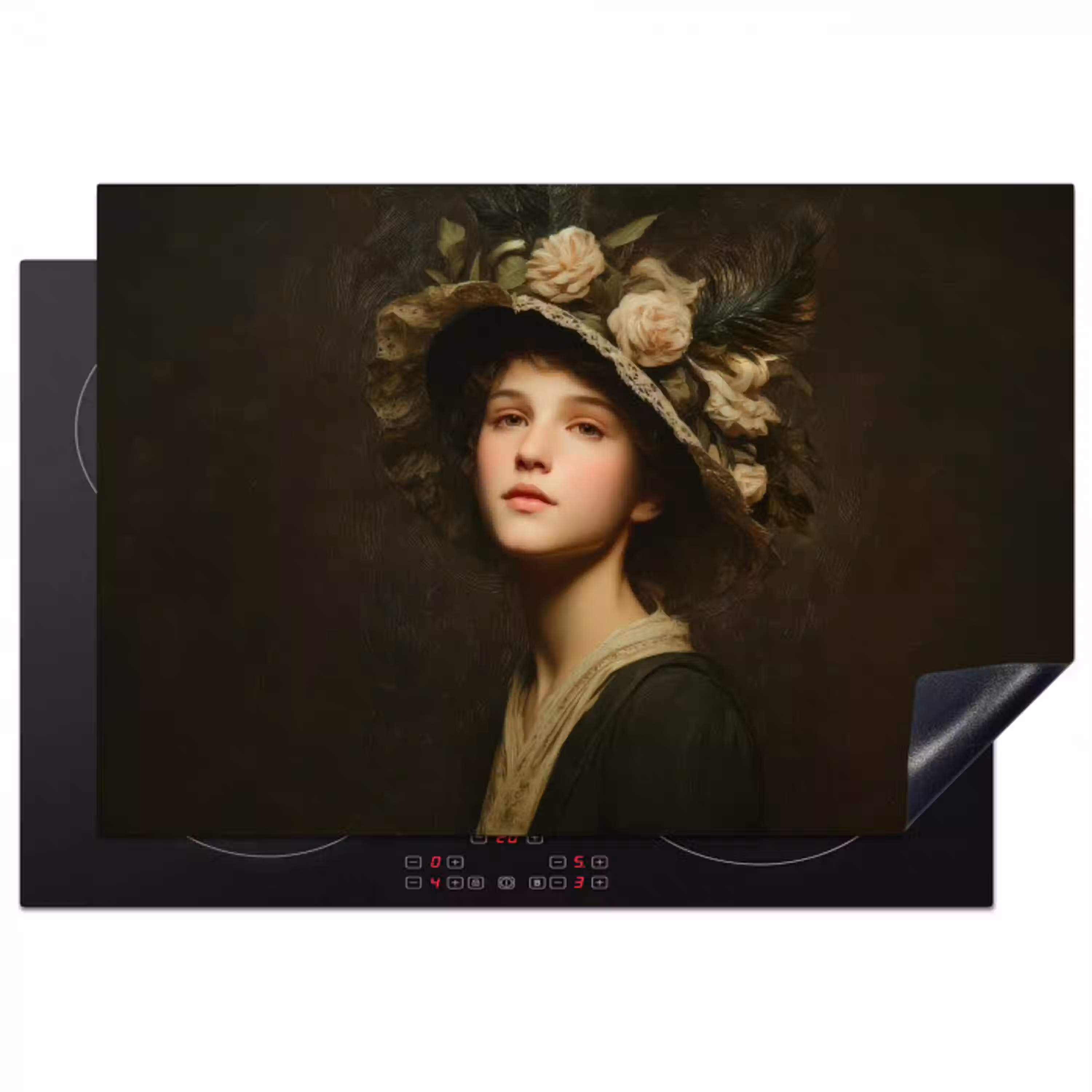 Bloemenhoed - Portret - Vrouw Inductie beschermer vinyl 3mm klein -3d