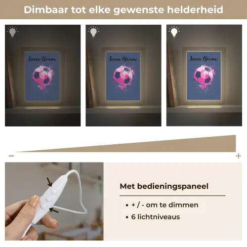 Voetbalvibes -  Verf - Roze - Blauw Light Box met kabel (Kinderlampje) klein -USP_dimbaarNL