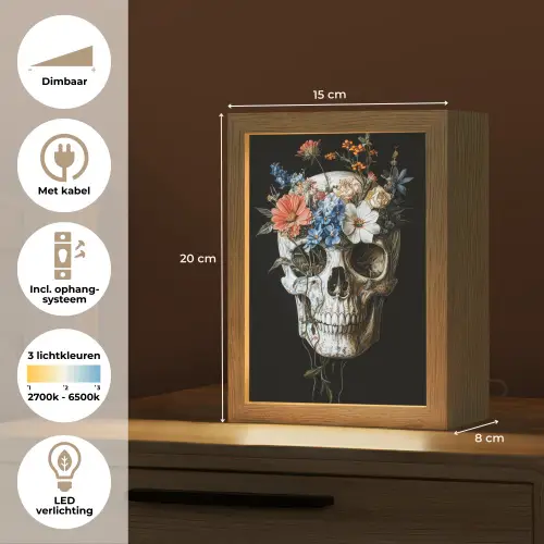 Bloemen - Schedel - Kleurrijk Light Box met kabel (Tafellamp) klein -USP_NL