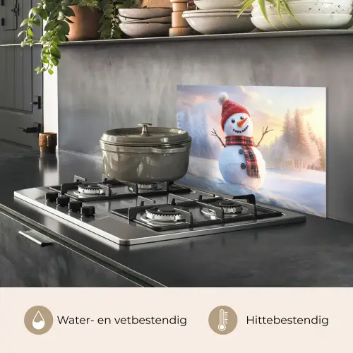 Sneeuwpop - Zonsondergang - Wit keuken achterwand spatscherm klein -usp_NL