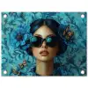 Vrouw - Bloemen - Vlinders - Blauw - Abstract tuinposter los doek klein -3d