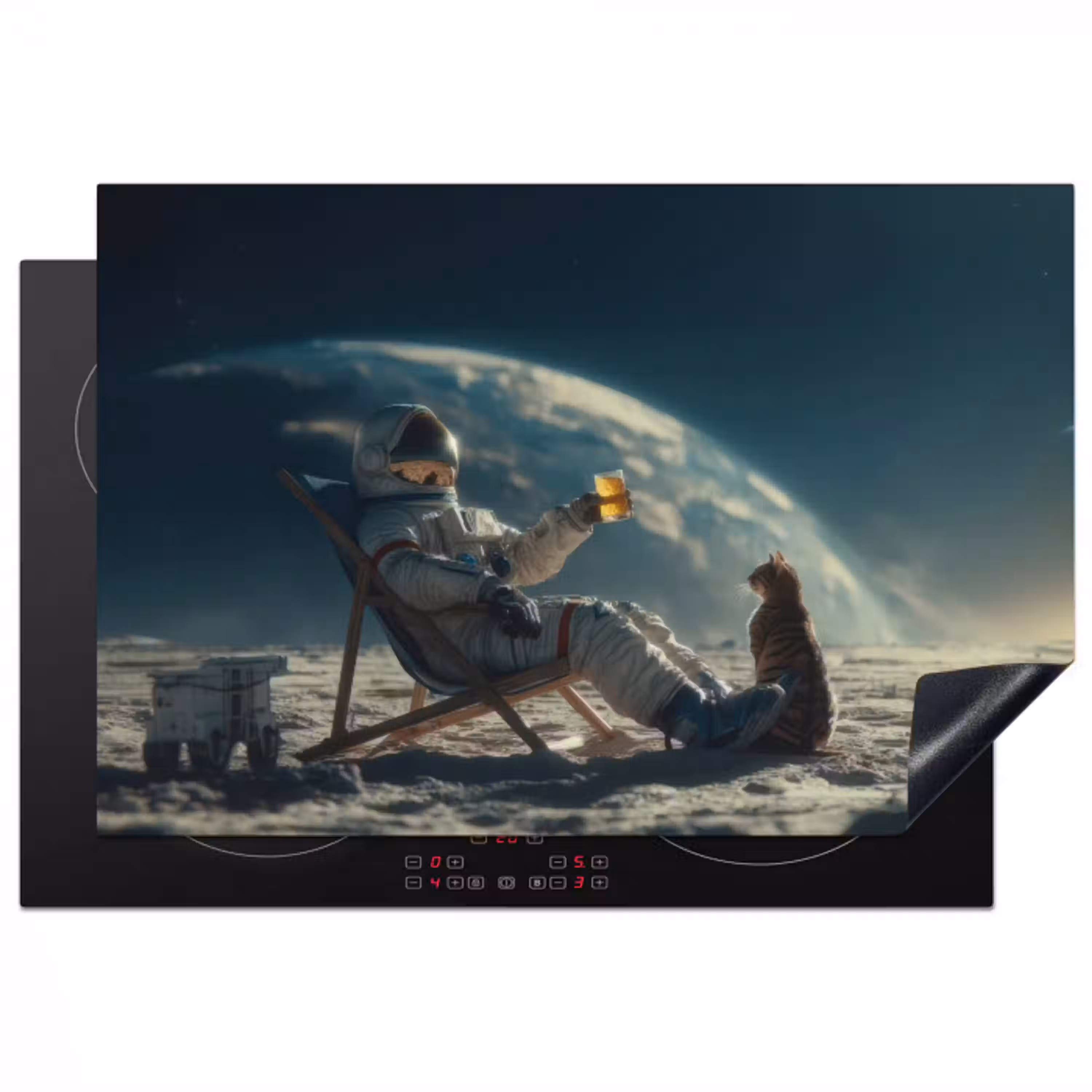Astronaut - Kat - Glas - Stoel Inductie beschermer vinyl 3mm klein -3d