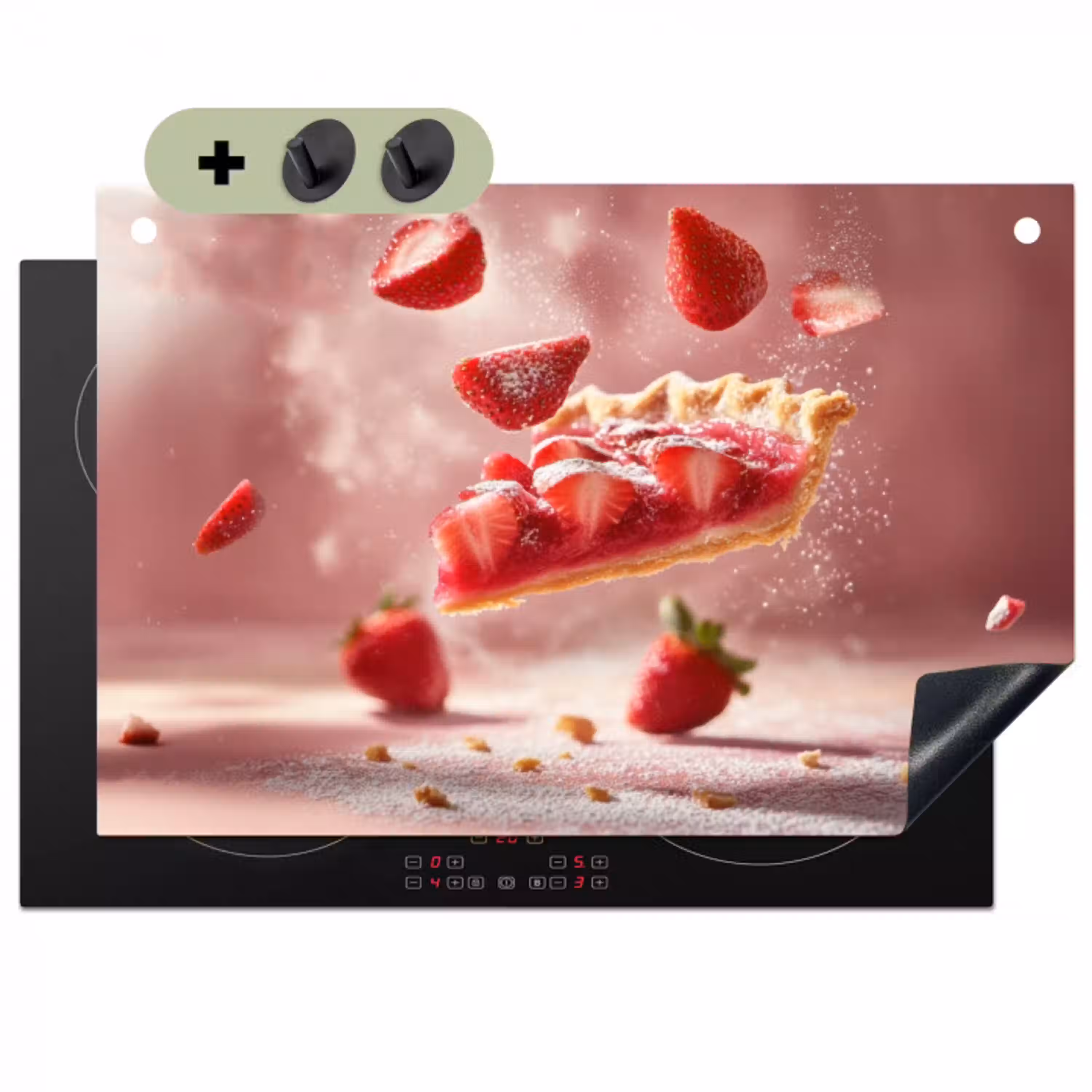 Aardbei - Taart- Eten - Roze Inductie beschemer met haakjes klein -3d