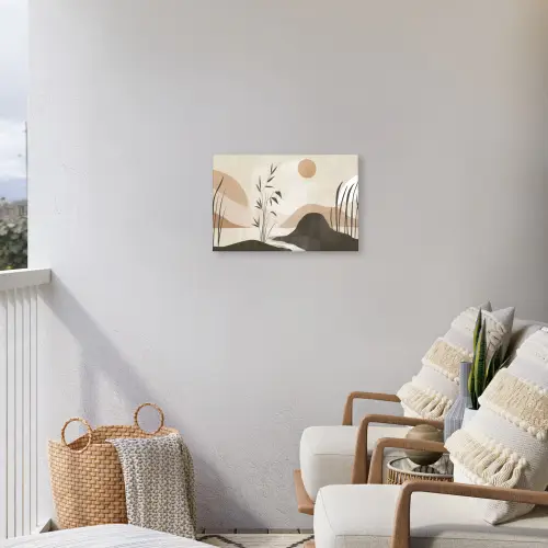 Japandi - Landschap - Beige Tuinposter op houten frame 2 cm dik klein -sfeer1