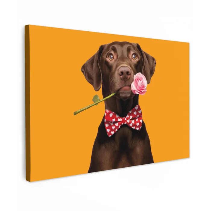 Hond - Oranje - Roos - Valentijn canvas 2cm klein -z3d