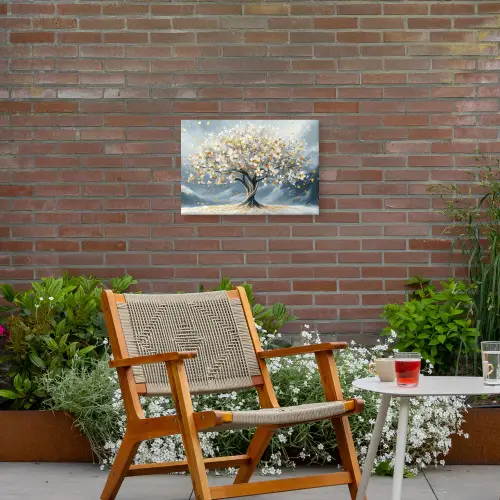 Boom - Winter - Levensboom - Modern - Goud Tuinposter op houten frame 2 cm dik klein -sfeer3