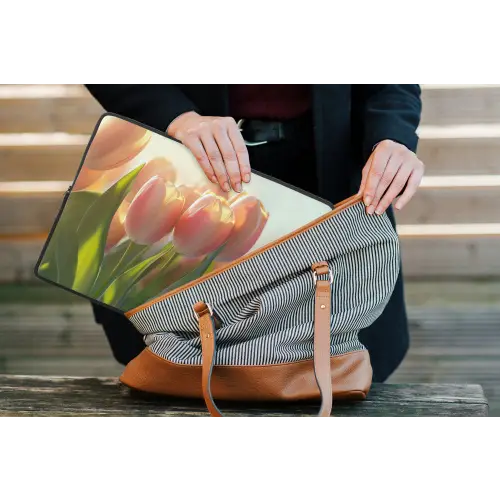 Tulpen - Roze - Zonnestralen laptophoes neopreen klein -tas
