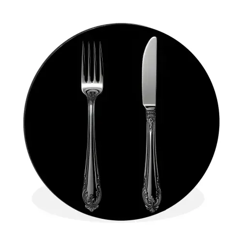 Vork - Mes - Zilver Wandcirkel aluminium klein -3d