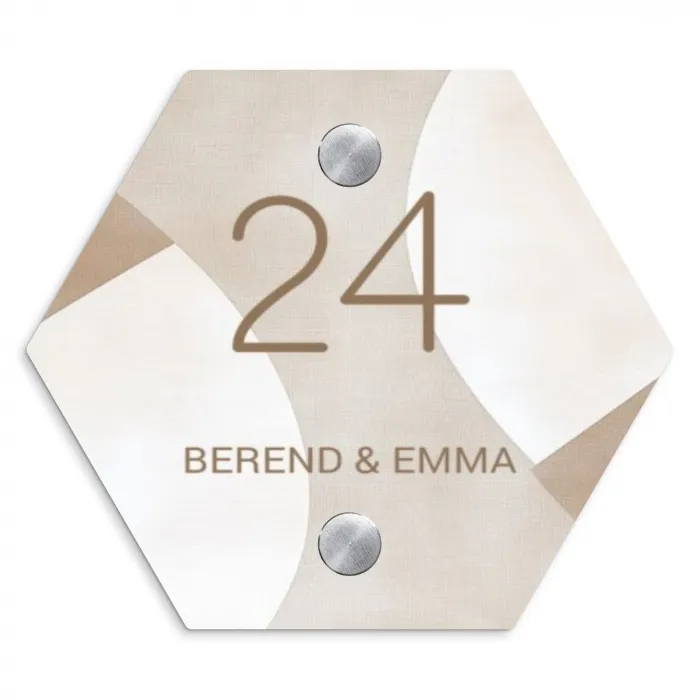 Abstract beige - Klassiek Naambord Hexagon klein -3d