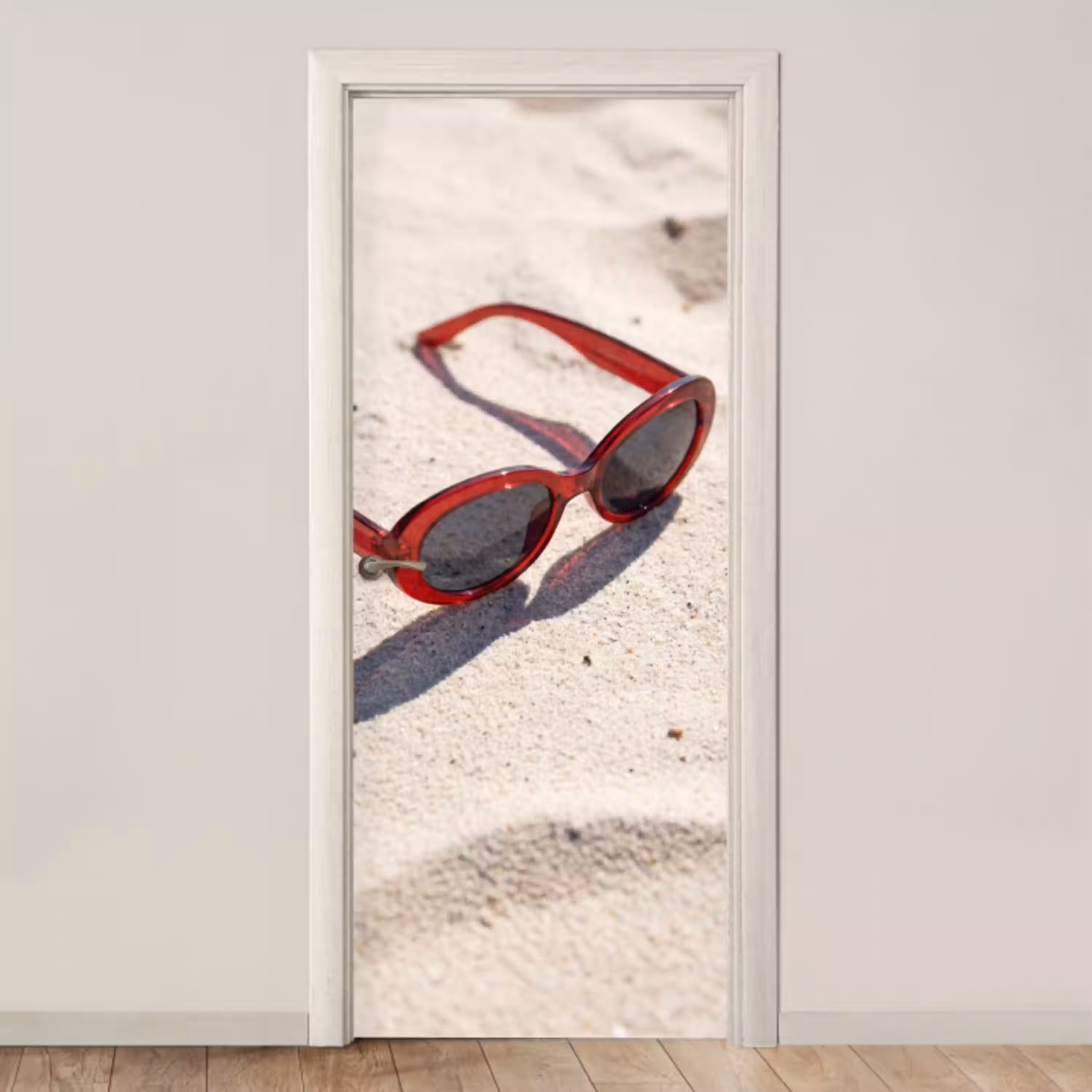 Zonnebril - Strand - Vakantie - Rood deurposter klein -3d_beige