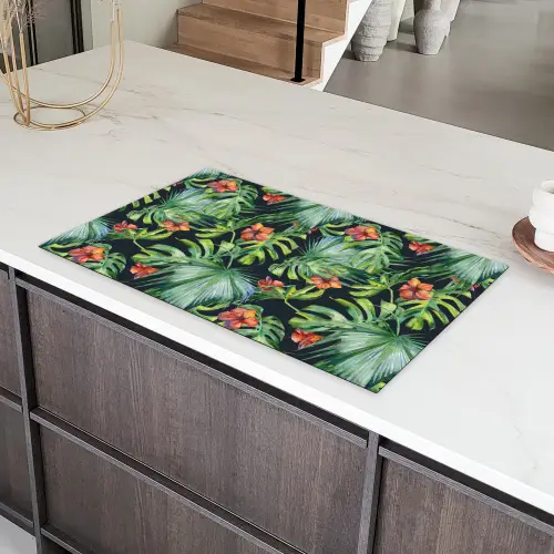 Bladeren - Bloemen - Jungle - Tropisch Inductie beschermer vinyl 3mm groot -sfeer8