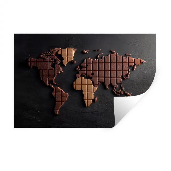 Wereldkaart - chocola - Smakelijke uitstraling Muursticker klein -3d