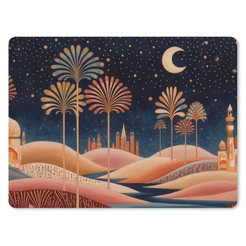 Sterrenhemel - Palmen - Rivier muismat rubber klein -3d