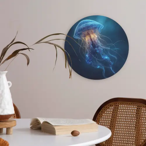 Kwal - Lichtgevend - Tentakels - Blauw Akoestische PET Vilt - Rond klein -sfeer3