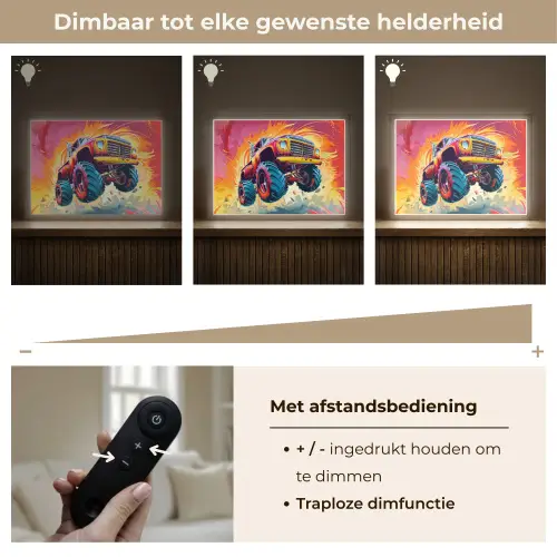 Monstertruck - Auto - Jongens - Kleurrijk Light Box met batterij (Wandlamp kind) middel -USP_dimbaarNL