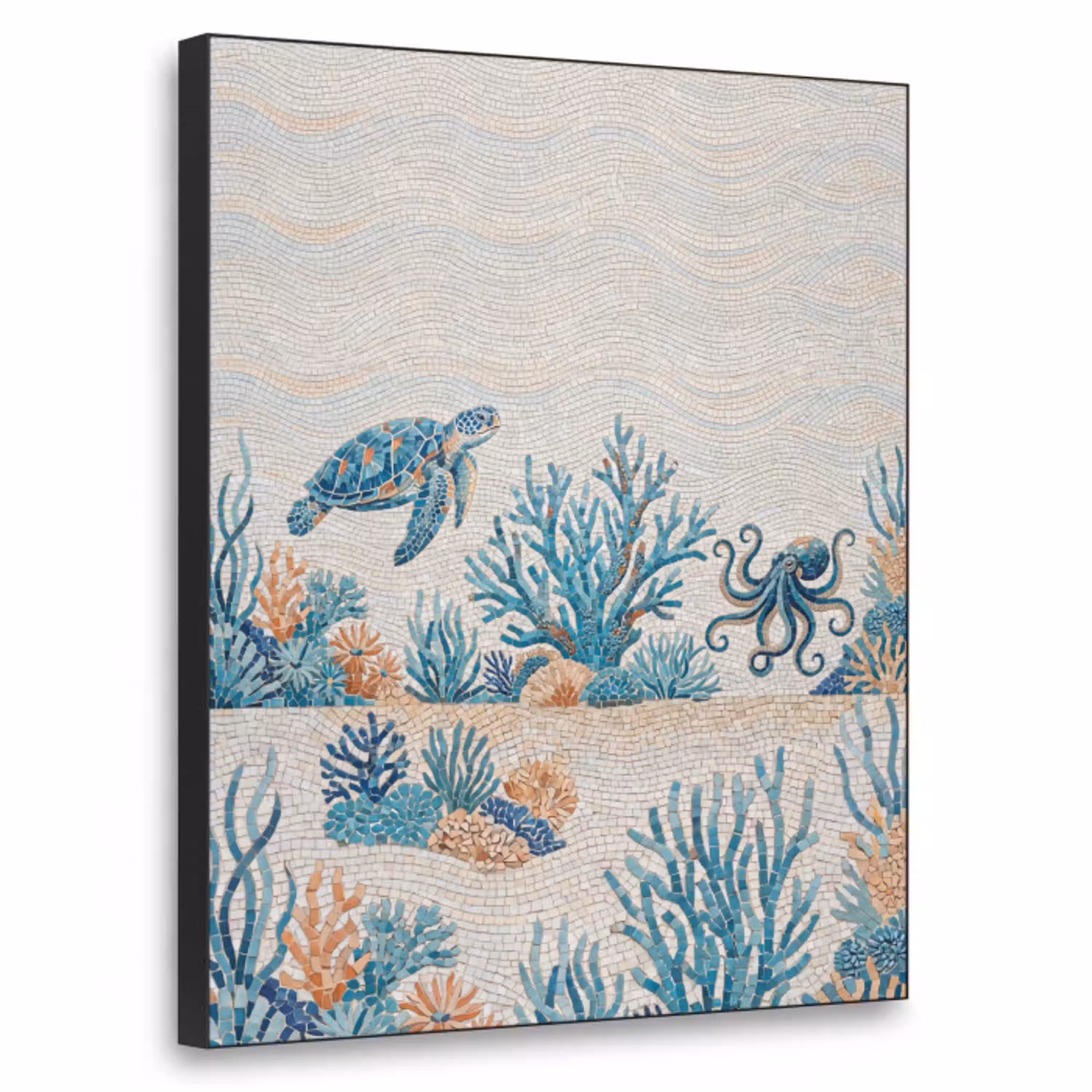 Dieren - Onderwater - Natuur - Mozaïek - Blauw Textielframe zwart klein -3d