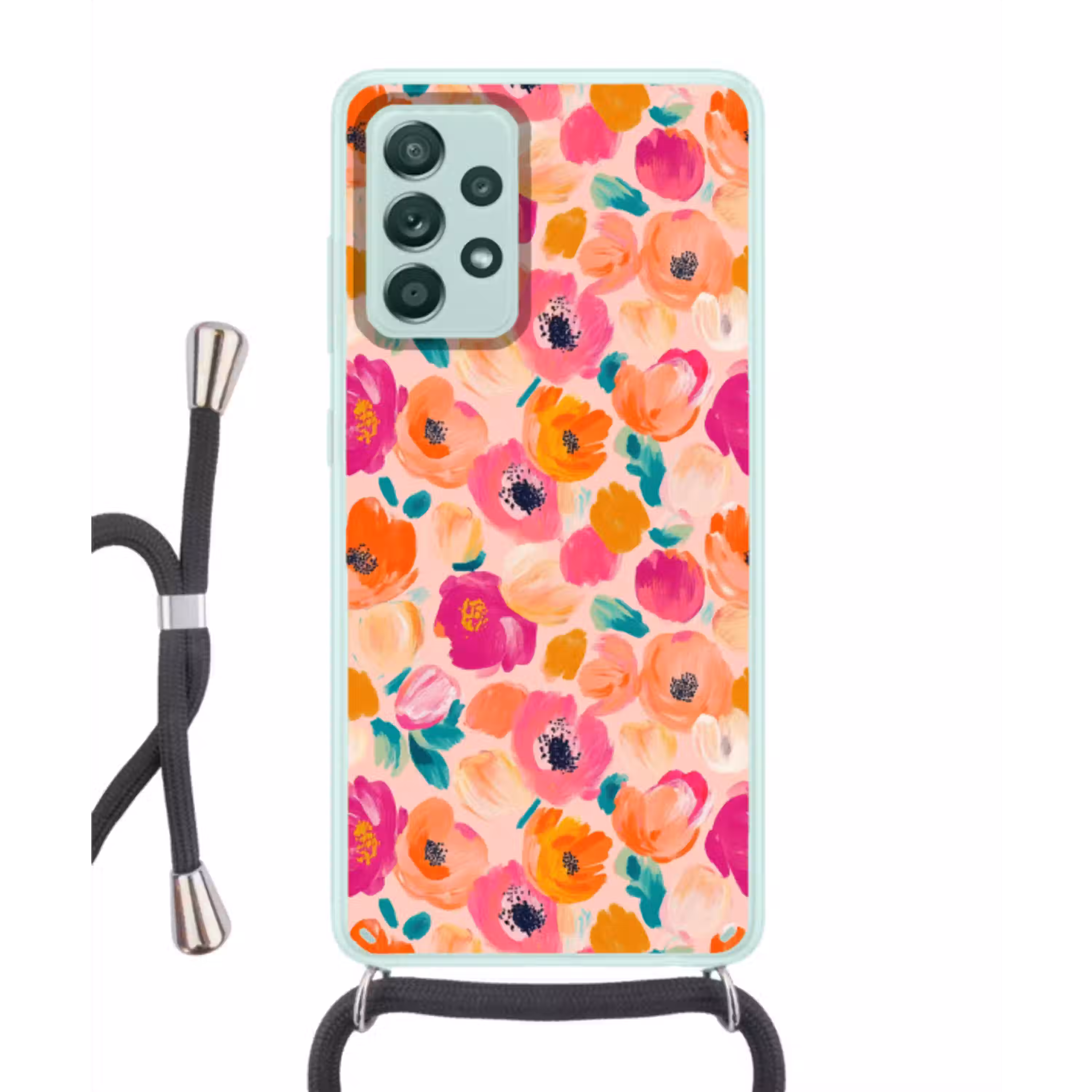 Bloesems - Vrolijk - Kleurrijk Hoesje Samsung Galaxy A52 met koord klein 792 -3d