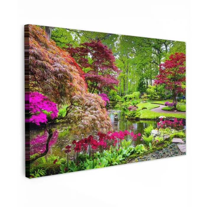 Kleurrijke Japanse tuin Tuinposter op houten frame 2 cm dik klein -3d