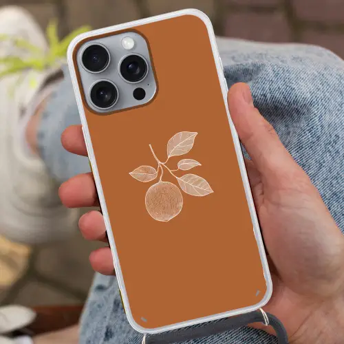 Sinaasappel - Getekend - Bladeren - Bruin Hoesje iPhone 16 Pro Max met koord klein -sfeer3