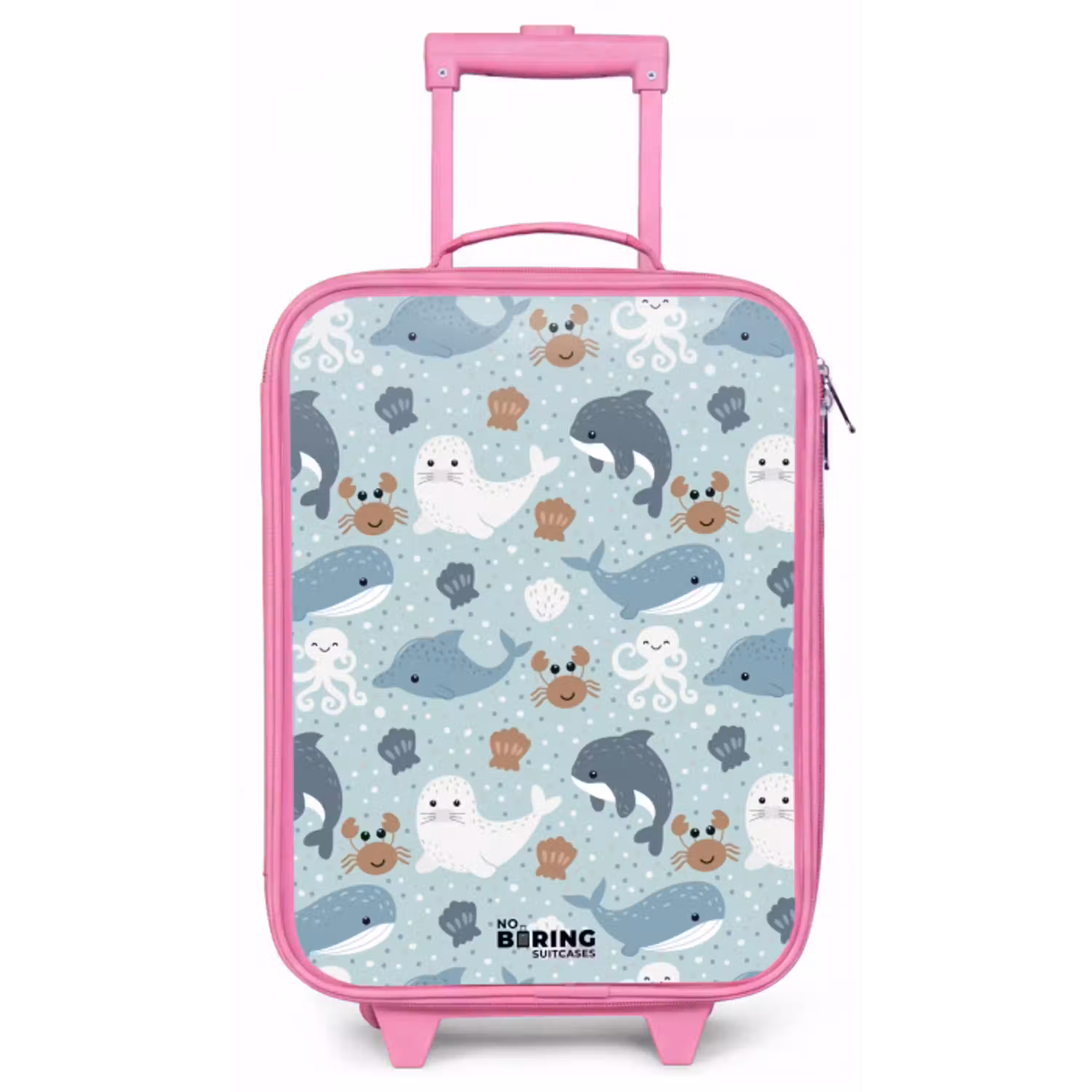 Zeedierenpatroon met dolfijnen, zeehonden en krabben Kinderkoffer - Roze klein -zz3dotto