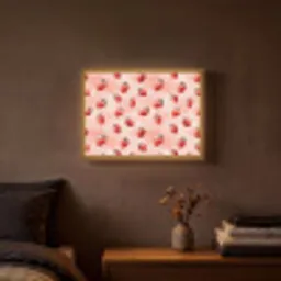 Aardbei - Patroon - Roze Light Box met batterij (Wandlamp) middel 907 -sfeer4